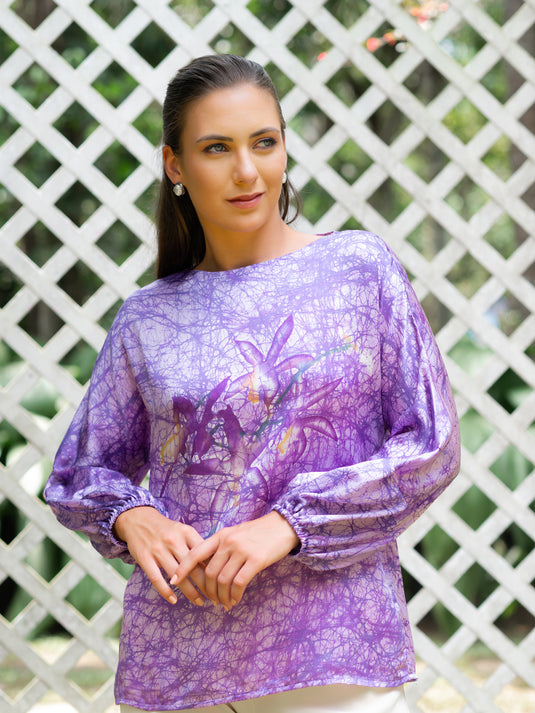 Batik round neck silk top