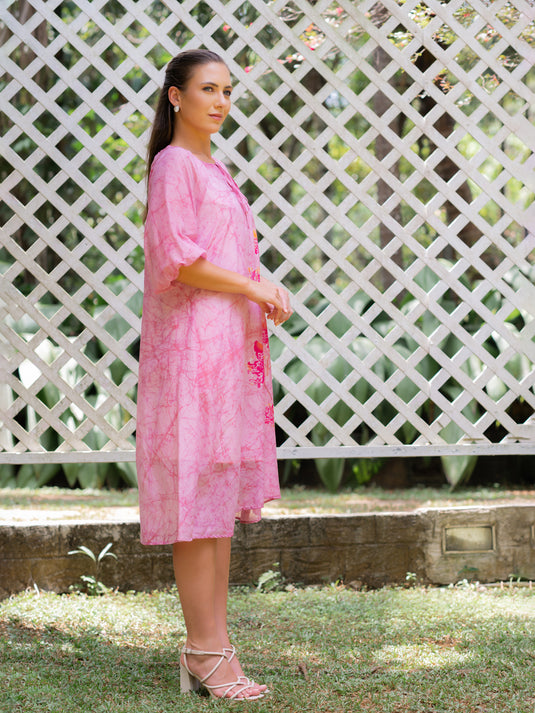 Batik front key hole detailed floral dress