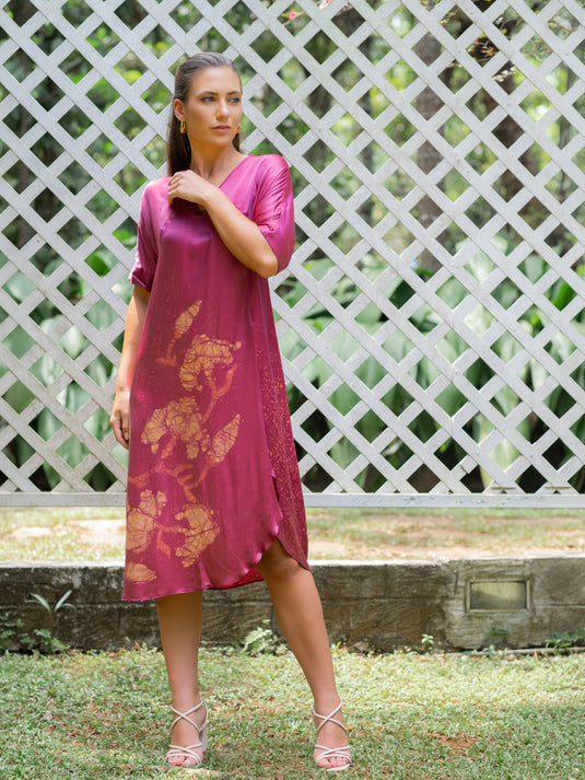 V-neck batik midi dress