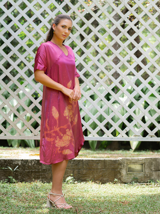 V-neck batik midi dress