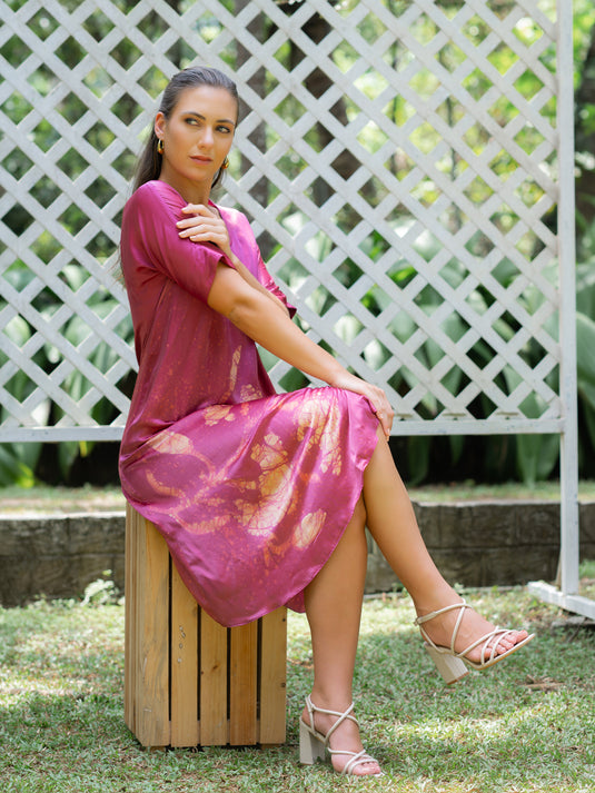 V-neck batik midi dress