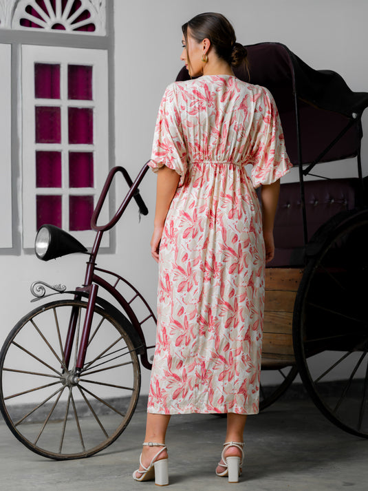 Printed midi dress with kimono sleeve