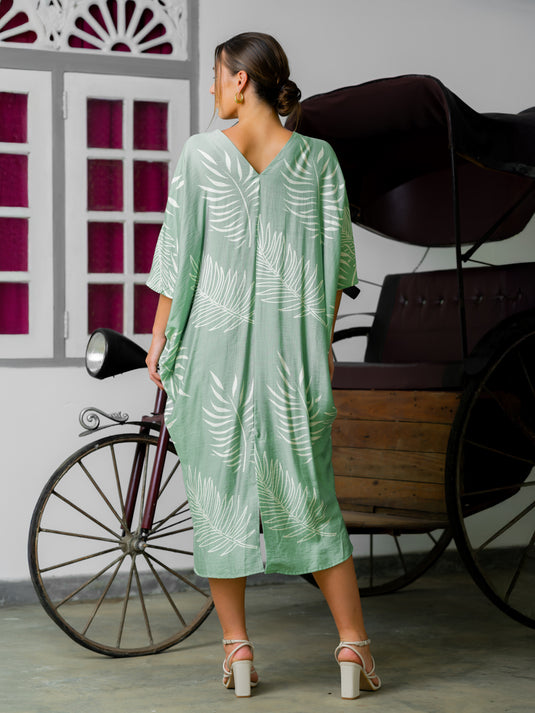 Printed v neck kaftan dress