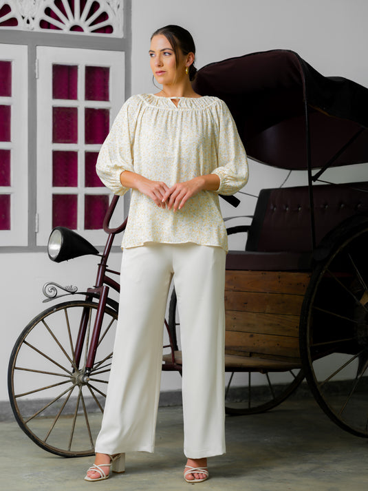 Shirring detailed printed blouse