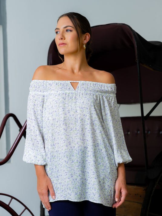 Shirring detailed printed blouse