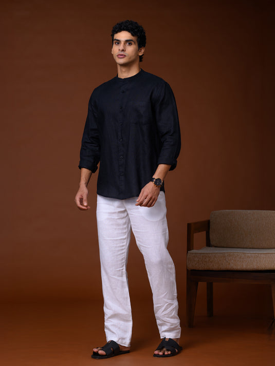 Linen Wong Long Sleeve Shirt - Black
