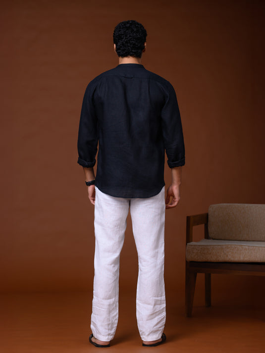 Linen Wong Long Sleeve Shirt - Black