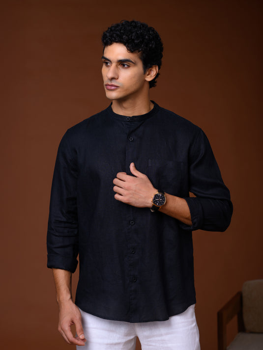 Linen Wong Long Sleeve Shirt - Black