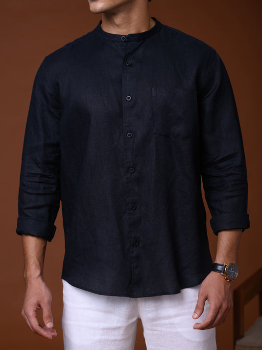 Linen Wong Long Sleeve Shirt - Black