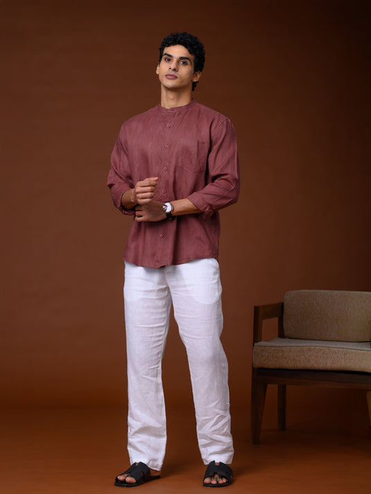 Linen Wong Long Sleeve Shirt - Dark Brown
