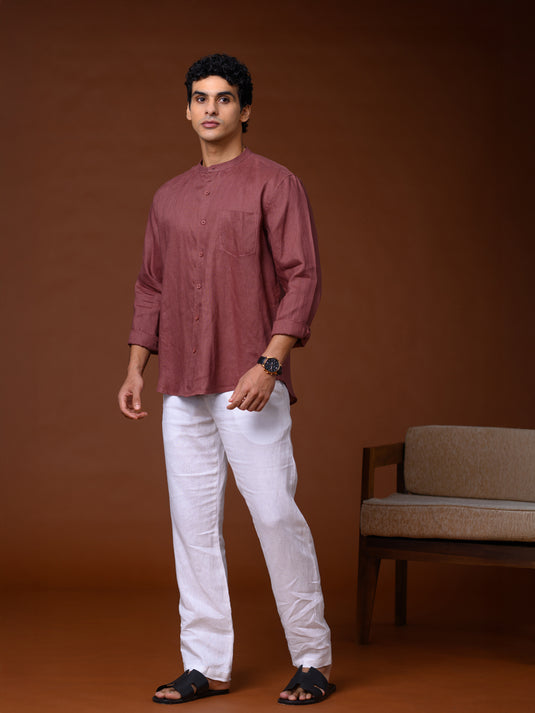 Linen Wong Long Sleeve Shirt - Dark Brown