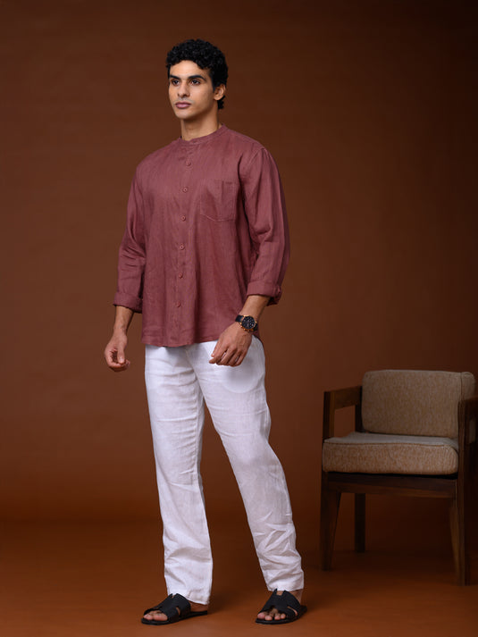 Linen Wong Long Sleeve Shirt - Dark Brown