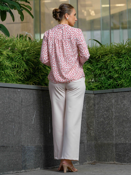 V neck long sleeve blouse with collar
