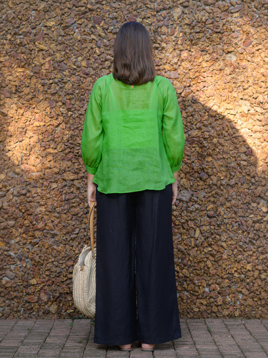 Wide leg premium linen pant with elasticated back