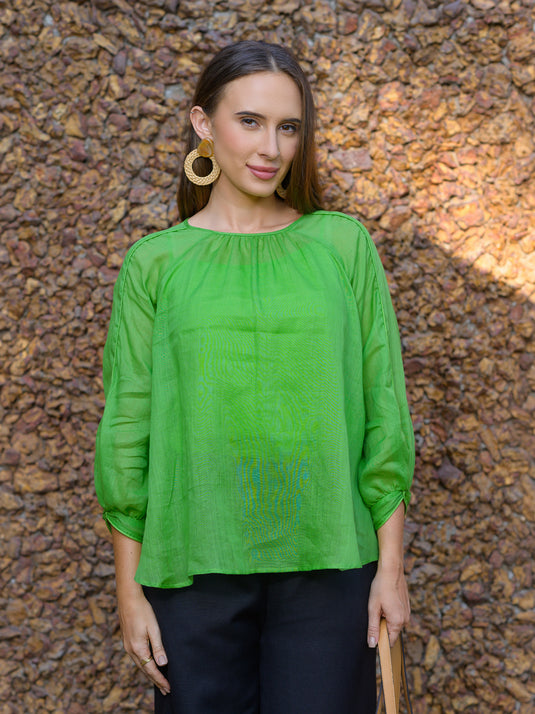 Raglan sleeve ramie blouse