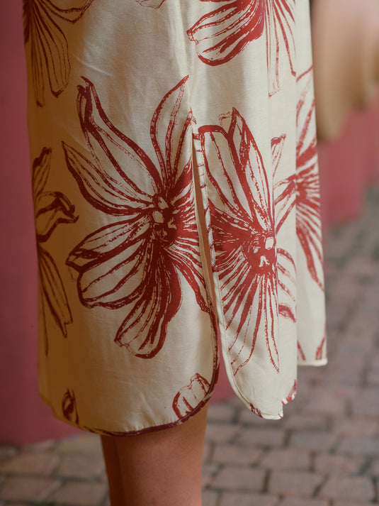 Printed midi dress with mandarin collar