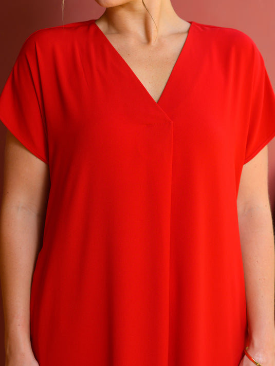 V neck dress with front pleat