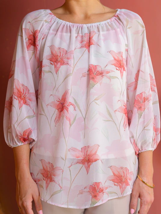 Round neck printed blouse wih raglan sleeve