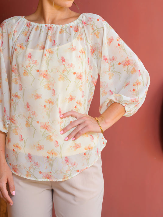 Round neck printed blouse wih raglan sleeve