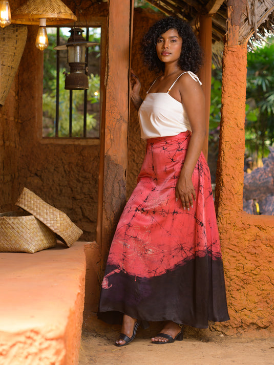 Batik floral detailed maxi skirt