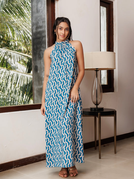Printed halter neck maxi dress
