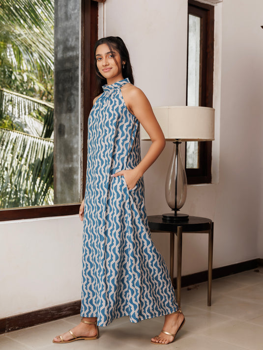 Printed halter neck maxi dress