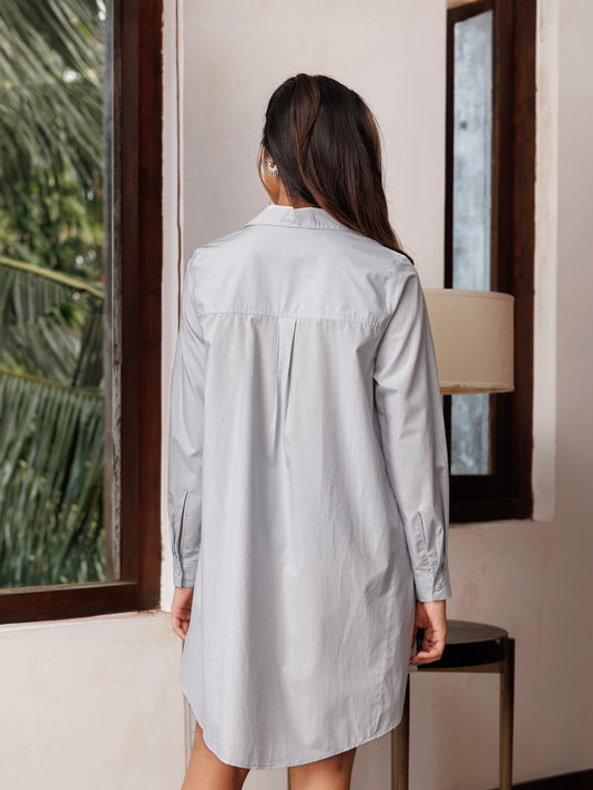 Long sleeve button down trapeze dress