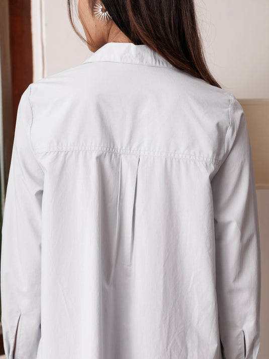 Long sleeve button down trapeze dress