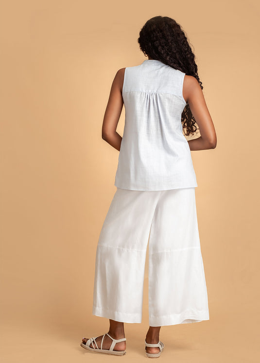 Sleeveless Blouse With Mandarin Collar