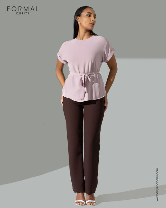 Extended shoulder blouse with functional tie