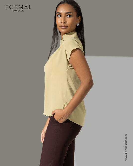 Extended shoulder blouse with wide neck band