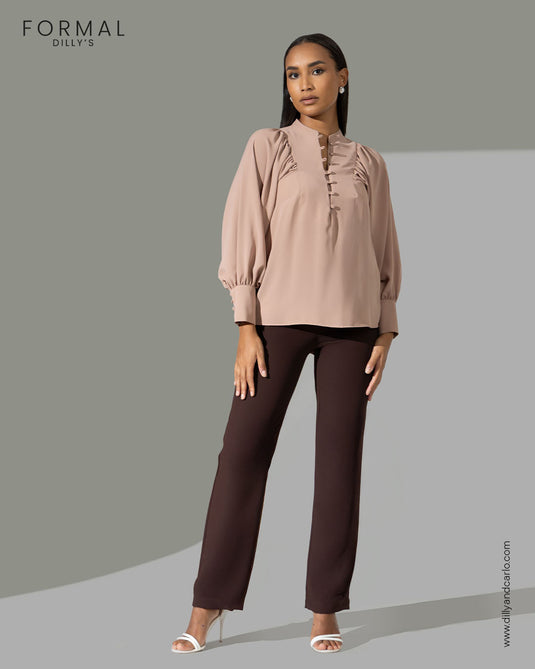 Ruching detailed blouse with big cuff