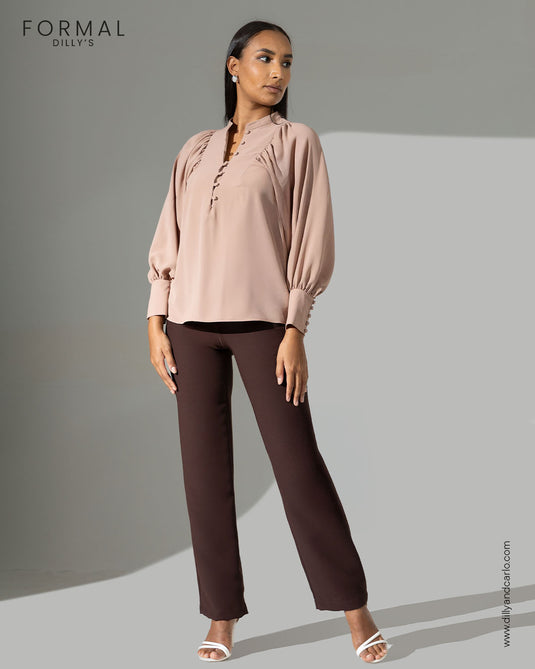 Ruching detailed blouse with big cuff