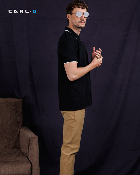 Casual wear zip neck polo collar S/S T-Shirt