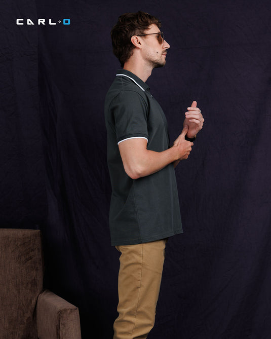 Casual wear zip neck polo collar S/S T-Shirt