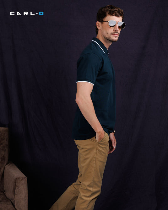 Casual wear zip neck polo collar S/S T-Shirt