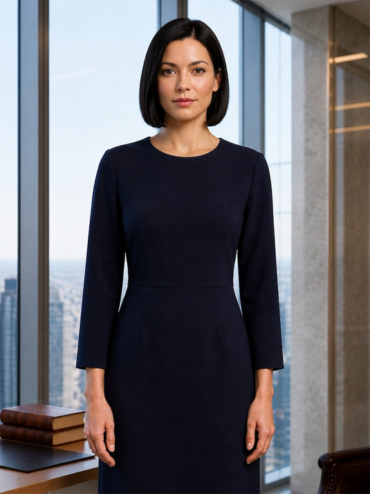 Midi length dress with round neck