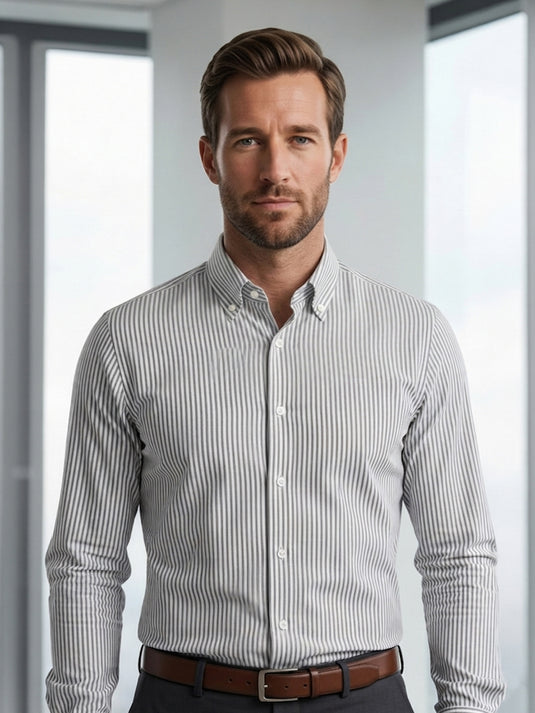Semi Formal Stripe Long Sleeve Shirt - Light Blue Strip