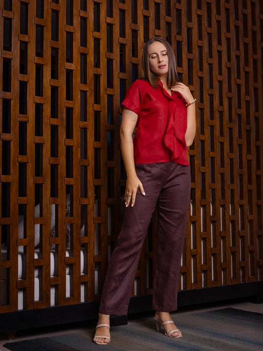 Frill detailed premium linen blouse