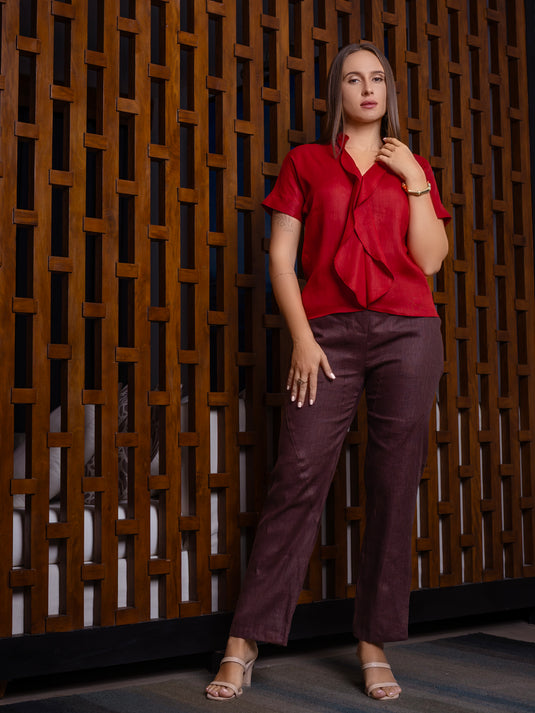 Frill detailed premium linen blouse