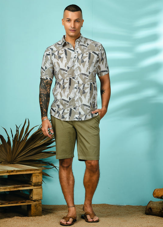 Casual Wear Printed Cuban Collar Shirt