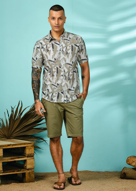Casual Wear Printed Cuban Collar Shirt