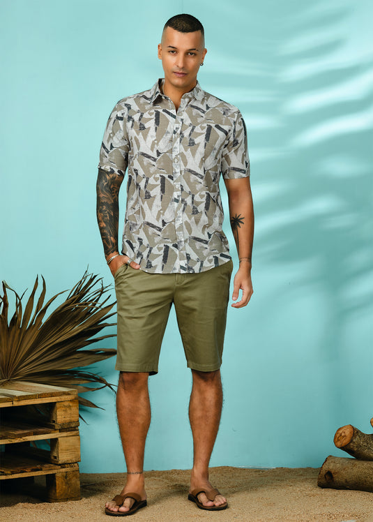 Casual Wear Printed Cuban Collar Shirt