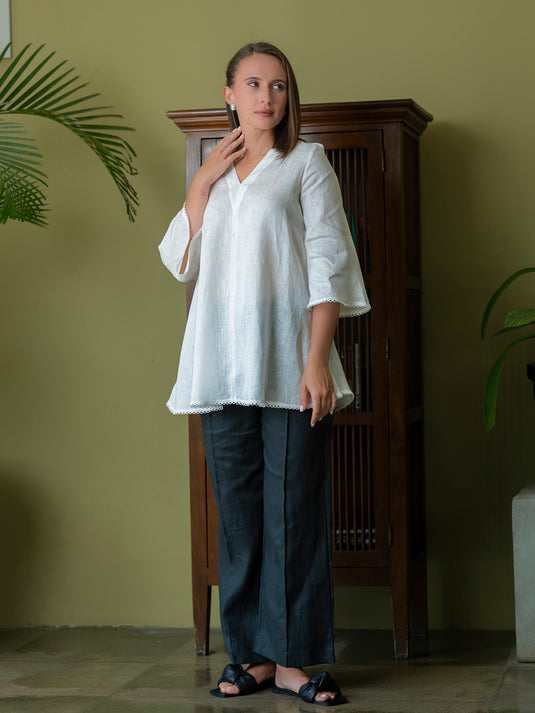 Premium linen V neck oversized blouse