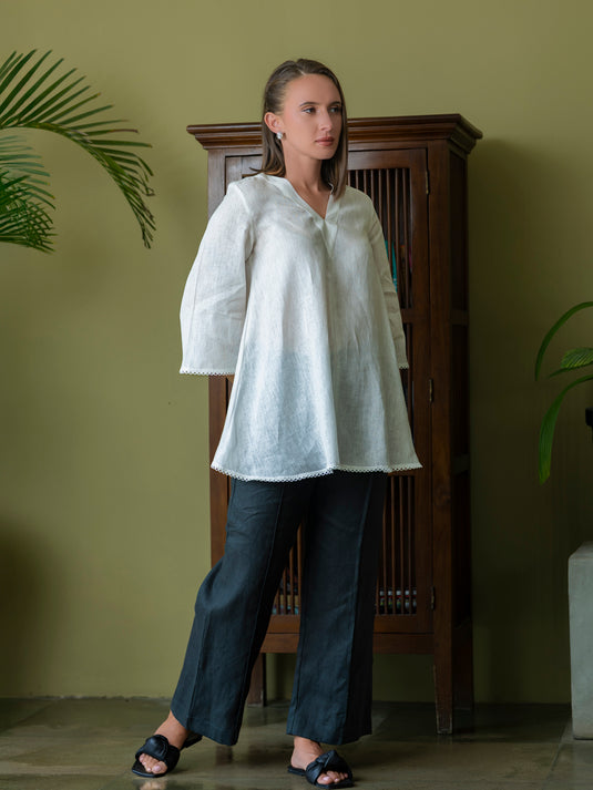 Premium linen V neck oversized blouse