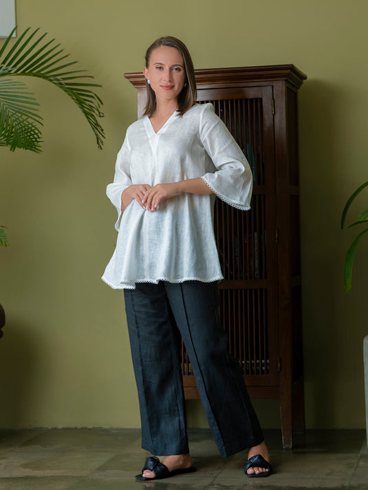 Premium linen V neck oversized blouse