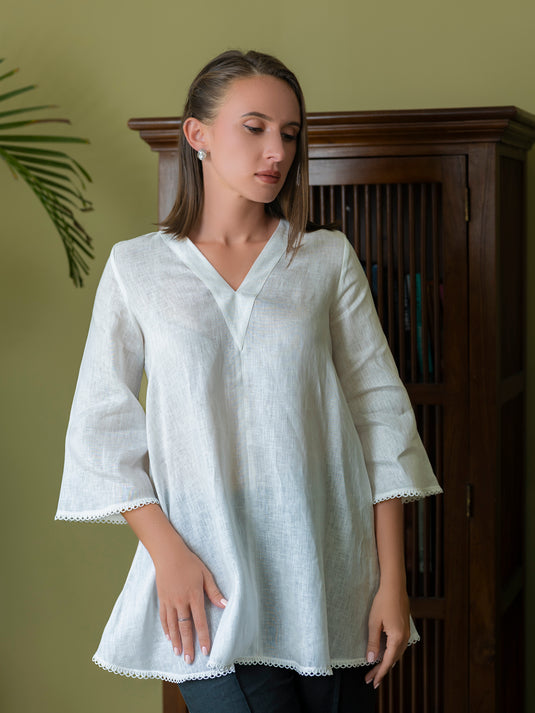 Premium linen V neck oversized blouse