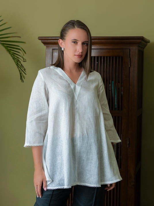 Premium linen V neck oversized blouse