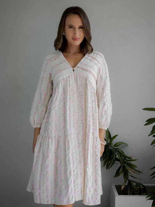 V neck long sleeve flowy dress
