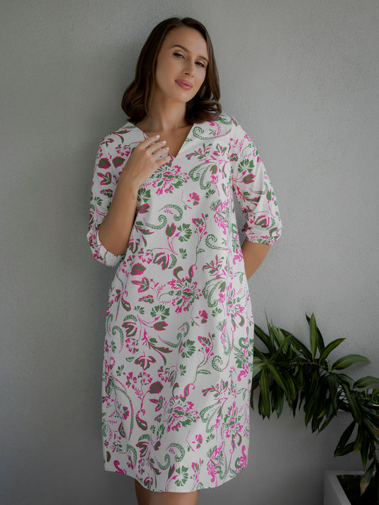 Printed V neck dress